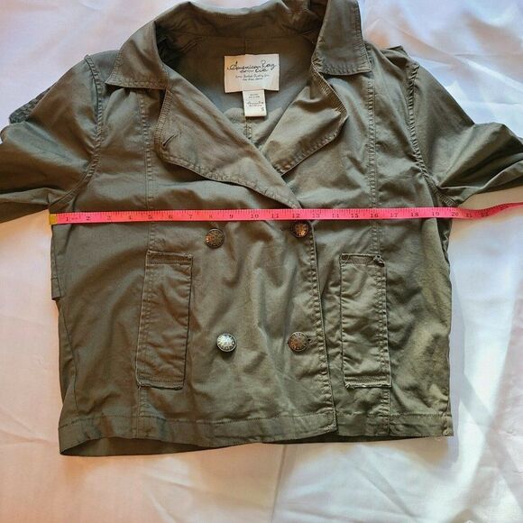 American Rag Olive Green Military Utility Jacket Sm Button Front Epaulette Crop - Picture 8 of 10